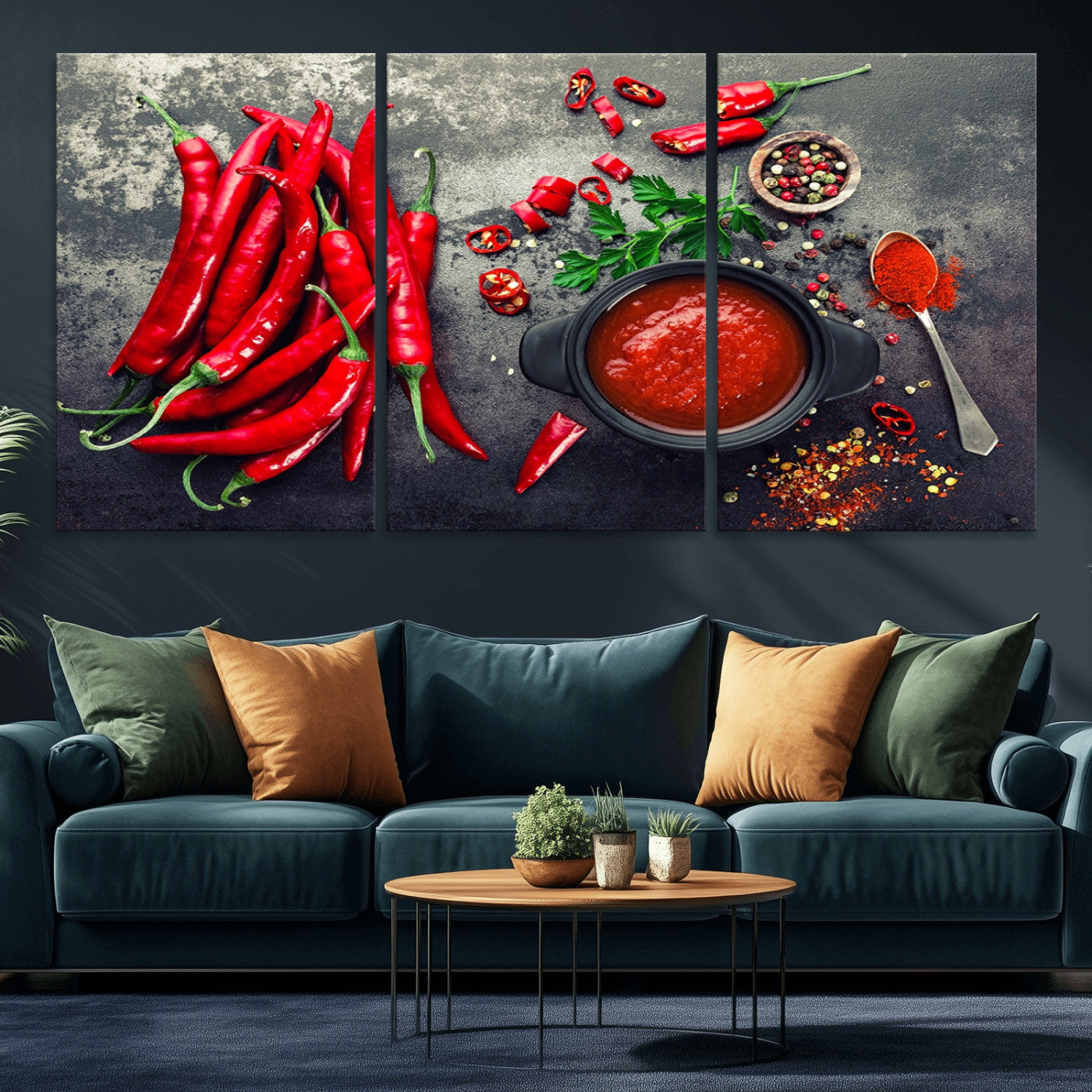 MGV-CV-60X30-3P - Red Pepper Kitchen and Restaurant Wall Wall Art, Red Pepper Kitchen Wall Decor Canvas Print