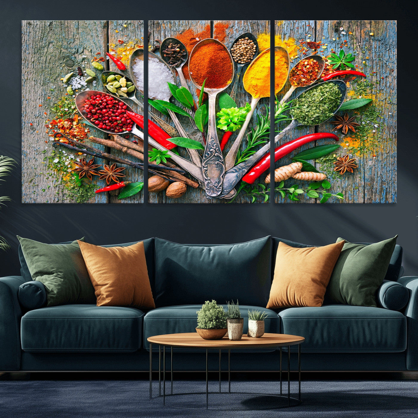 MGV-CV-60X30-3P - Kitchen Wall Art Print - Spoonful of Spices Cooking Wall Art Canvas Print - Vibrant Kitchen Decor