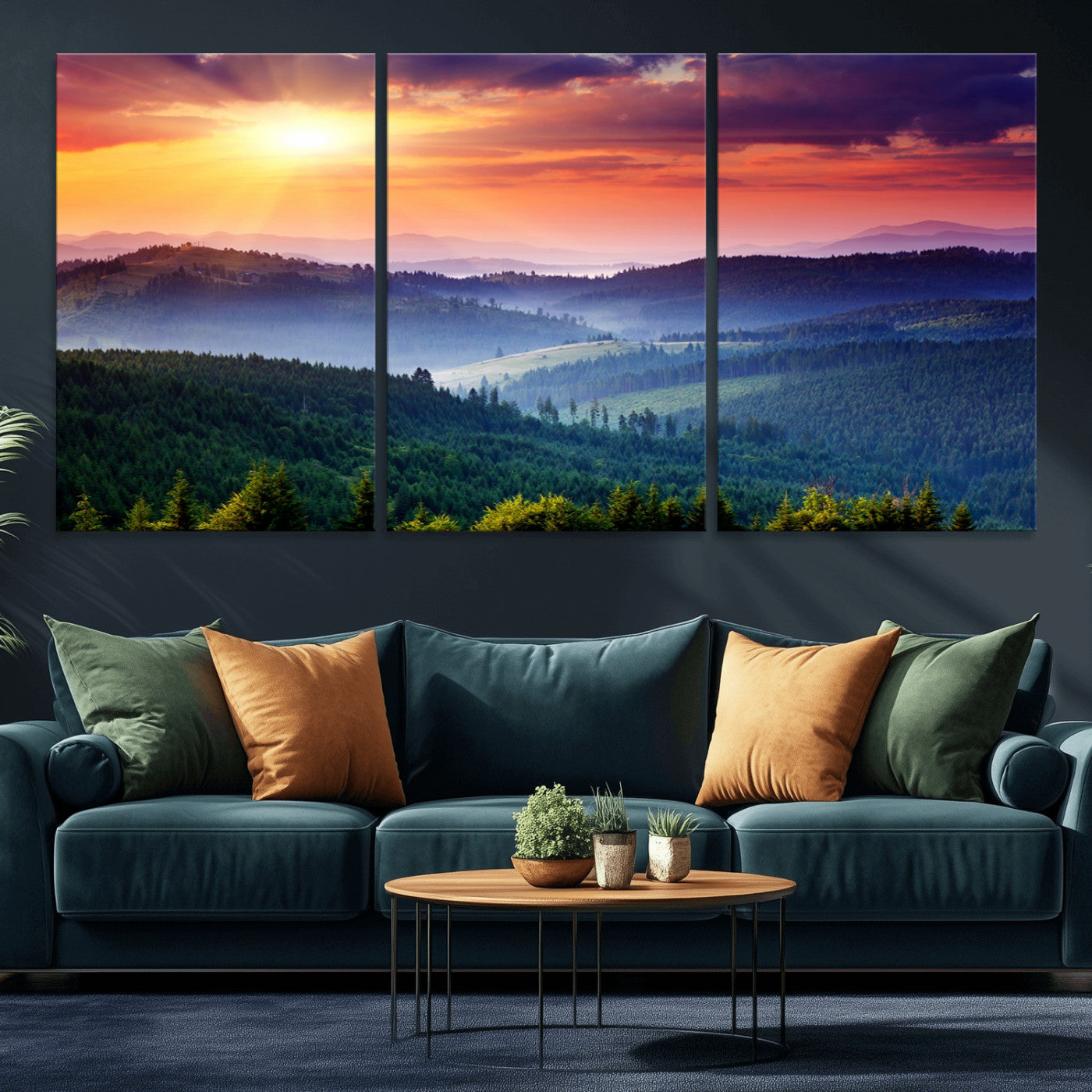 MGV-CV-60X30-3P - Mountain and Sunset Wall Art Canvas Print