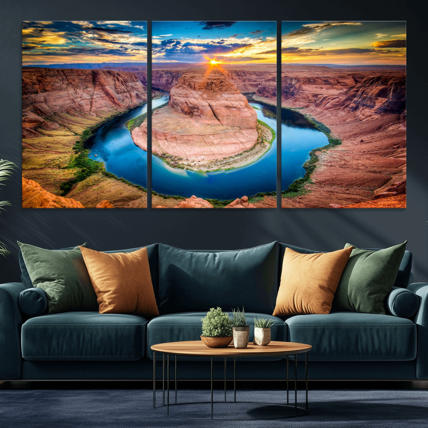 MGV-CV-60X30-3P - Sunset on the Horseshoe Bend Grand Canyon, Horseshoe Bend Grand Canyon Canvas Wall Art Print