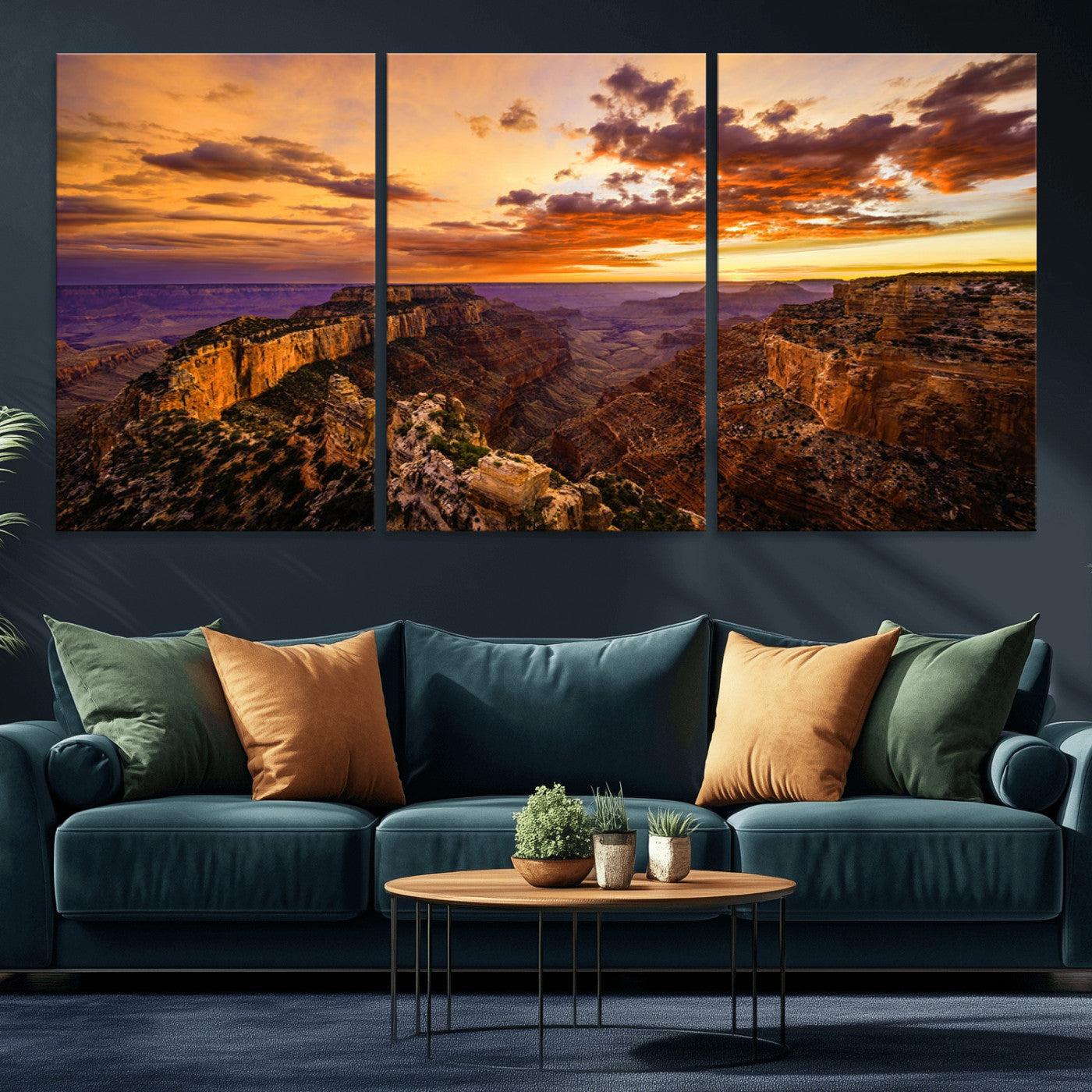 MGV-CV-60X30-3P - Mesmerizing Sunset from Grand Canyon Nal Park Wall Art, Grand Canyon Canvas Print
