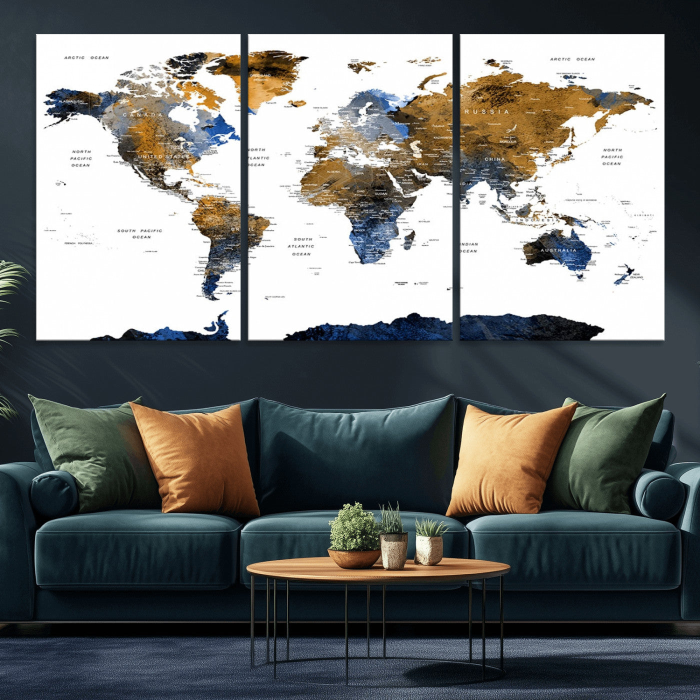 MGV-CV-60X30-3P - World Map Wall Art Canvas Print for Home and Office Decor