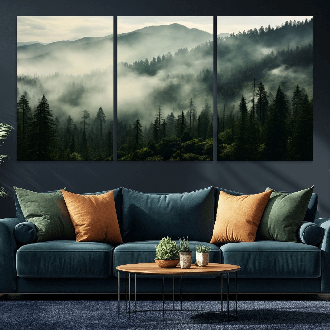 25295-MGV-CV-36X24-Captivating Misty Forest Wall Art Premium Canvas Print a Foggy and Serene Atmosphere