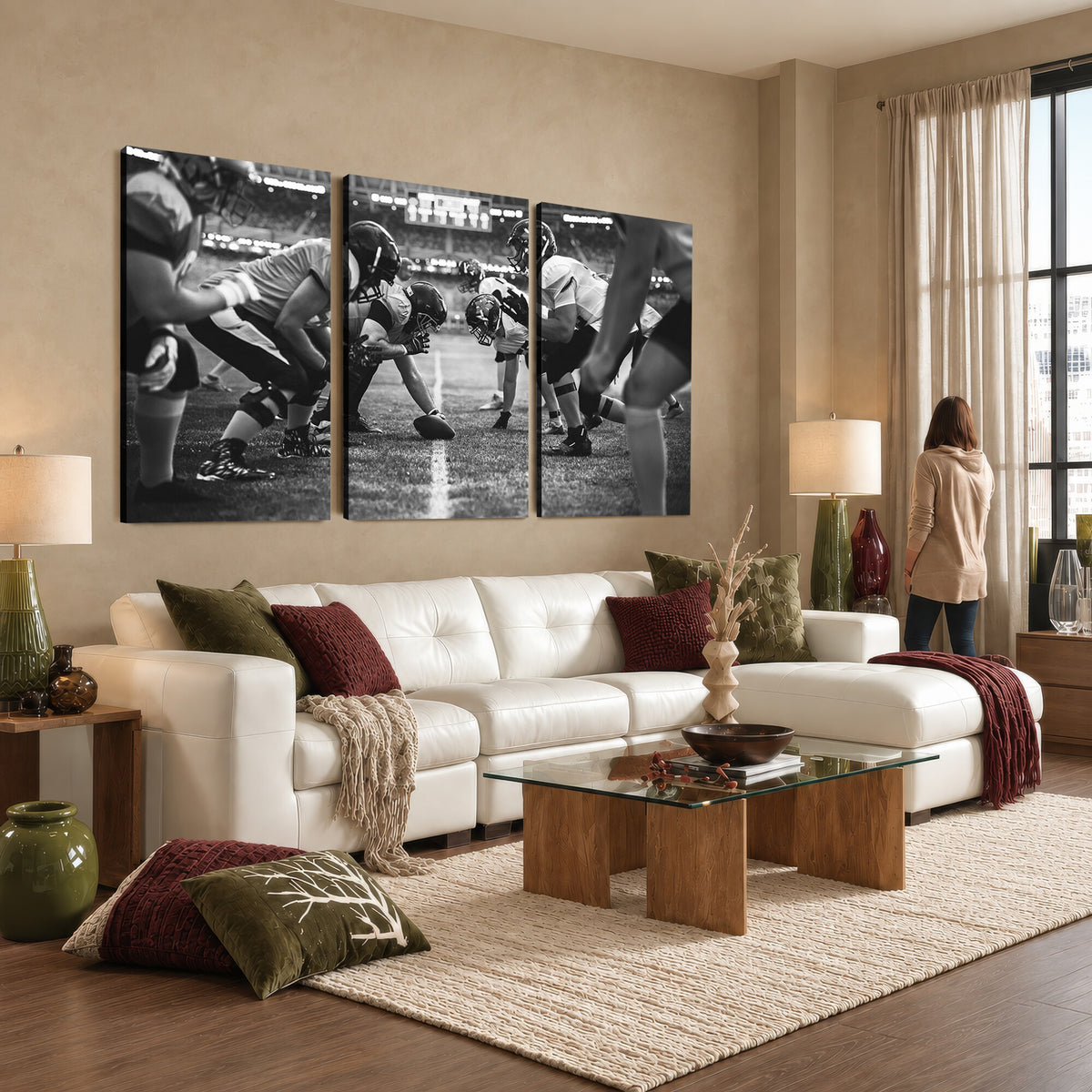13273-MGV-CV-36X24 - American Football Wall Art Canvas Print Framed Stadium Sport
