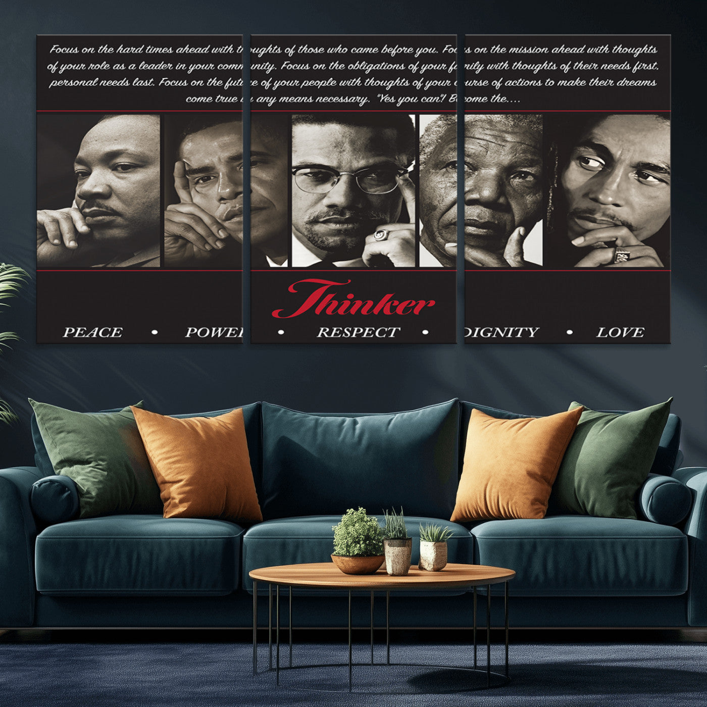 MGV-CV-60X30-3P - Thinkers of Wall Art Canvas Print - Inspirational Wall Art Featuring Icons of Peace, Power, and