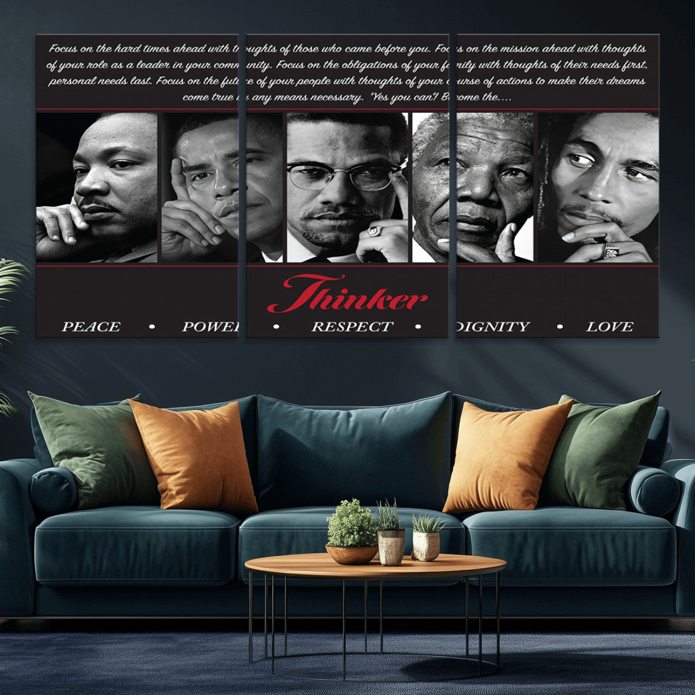 MGV-CV-60X30-3P - Thinker Peace Power Respect Dignity Wall Art | Thinkers of Changel Wall Art Featuring Icons of