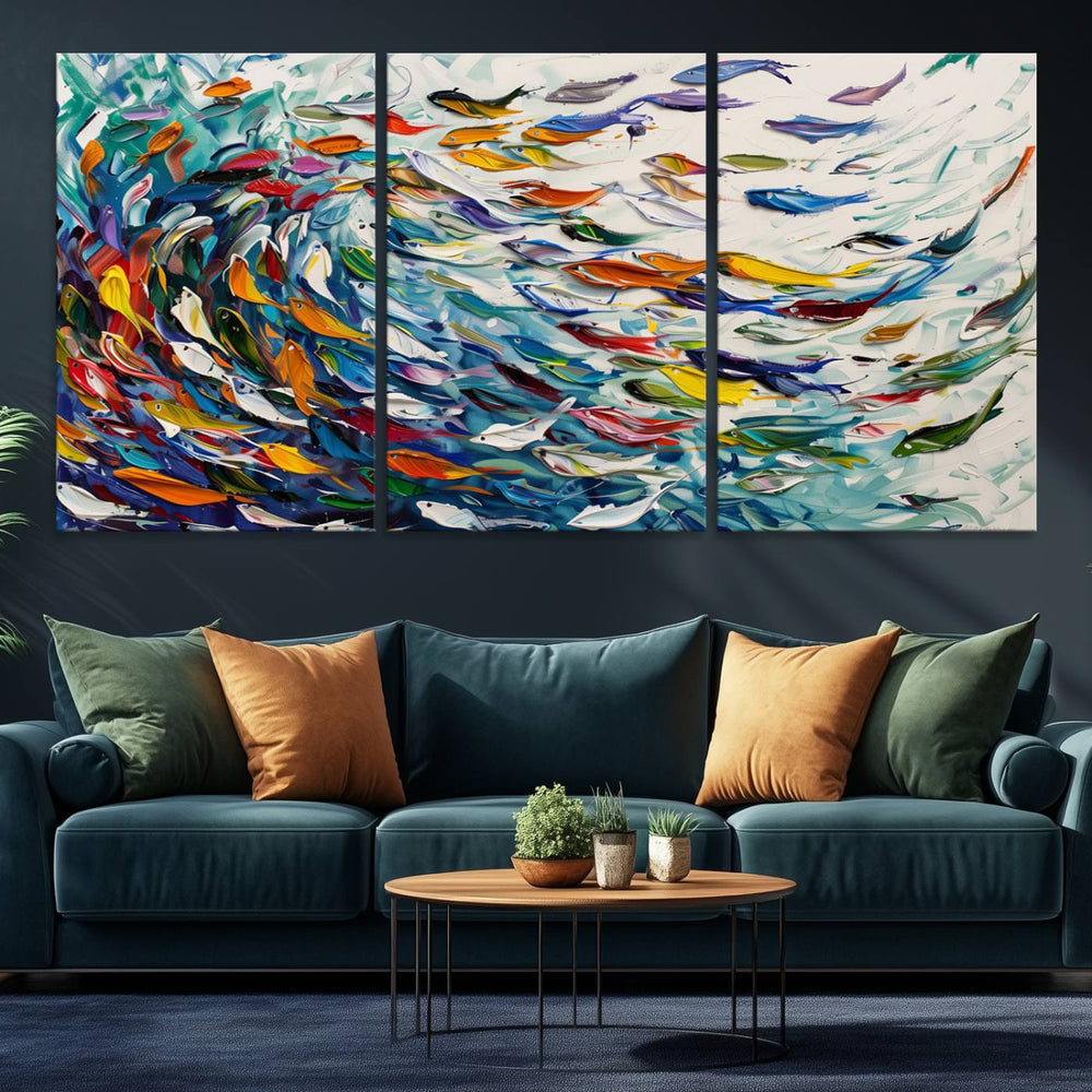 Modern Abstract Fish Shoal Wall Art Canvas Print.