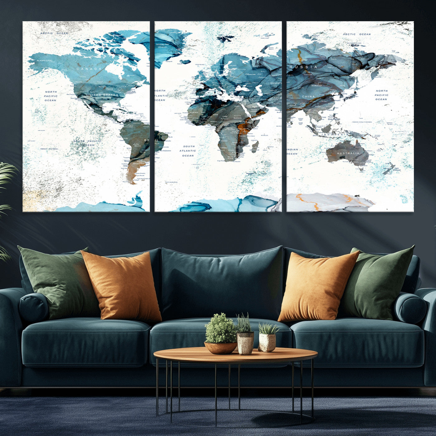 MGV-CV-60X30-3P - Push Pin World Map Canvas Print – Framed Wall Art for Couples to Track Their Travels – Anniversary
