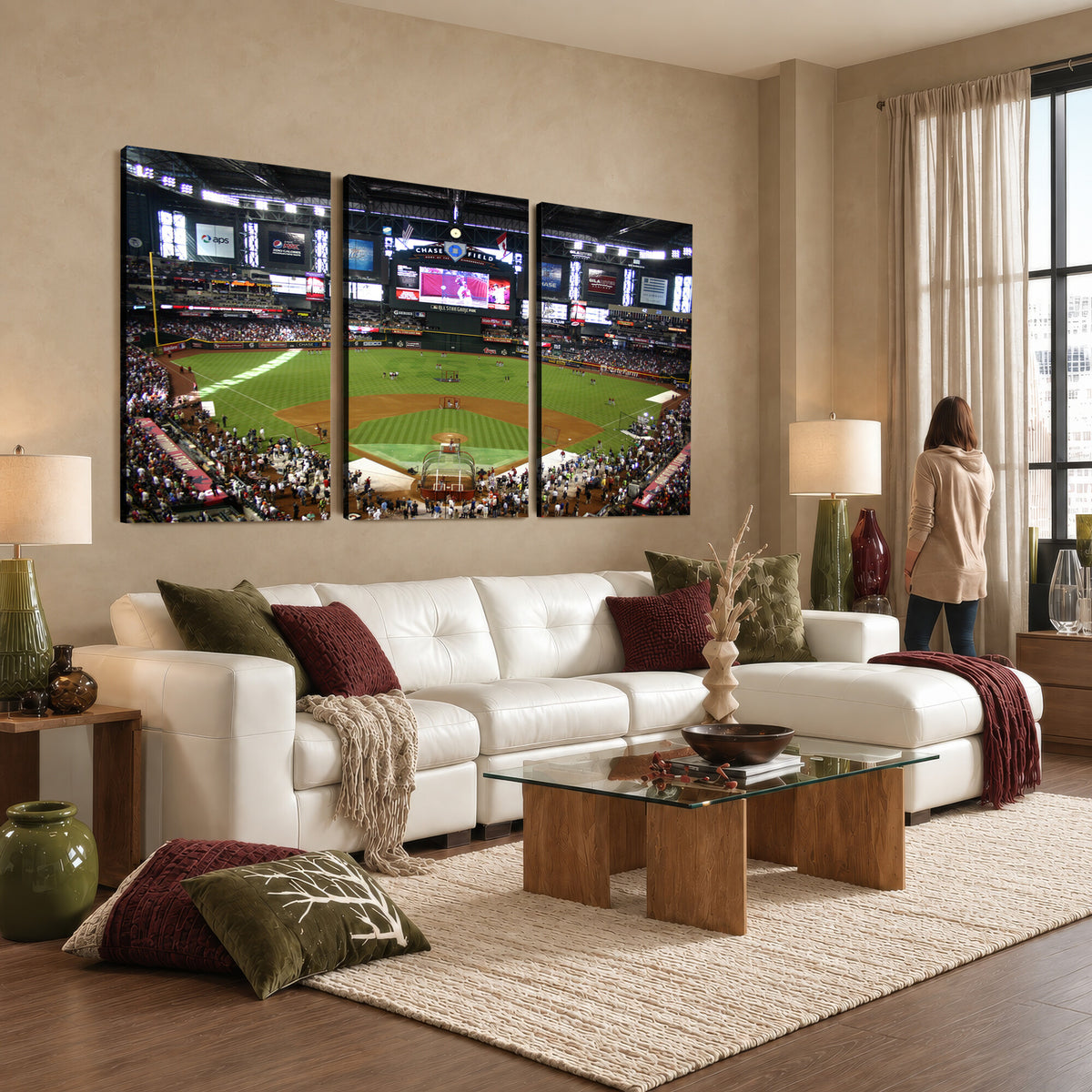 91630-MGV-CV-36X24 - Arizona Diamondbacks Baseball Team Print, Phoenix Chase Field Baseball Stadium Wall Art