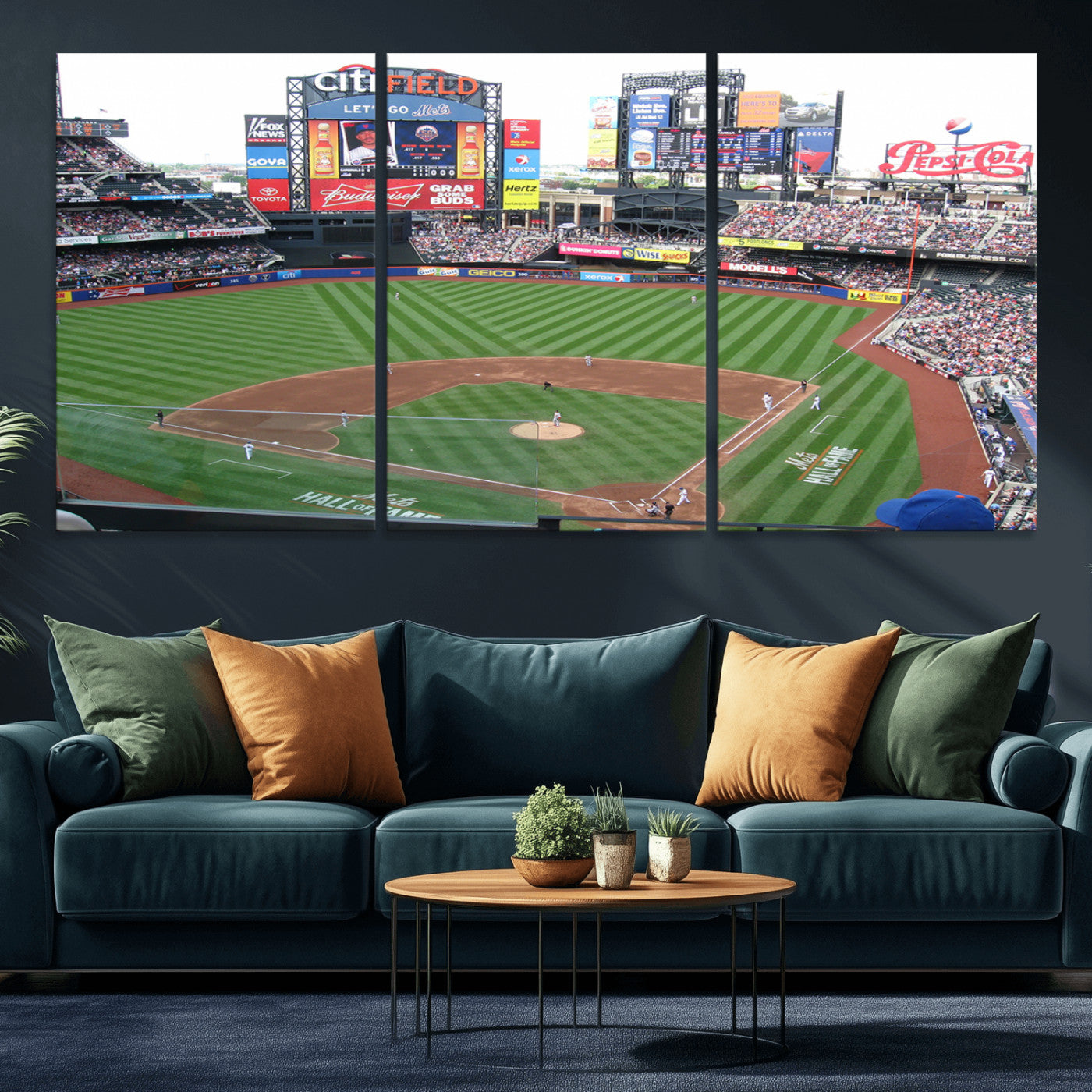 MGV-CV-60X30-3P - New York Mets Baseball Team Print - Citi Field Baseball Stadium Wall Art Canvas Print