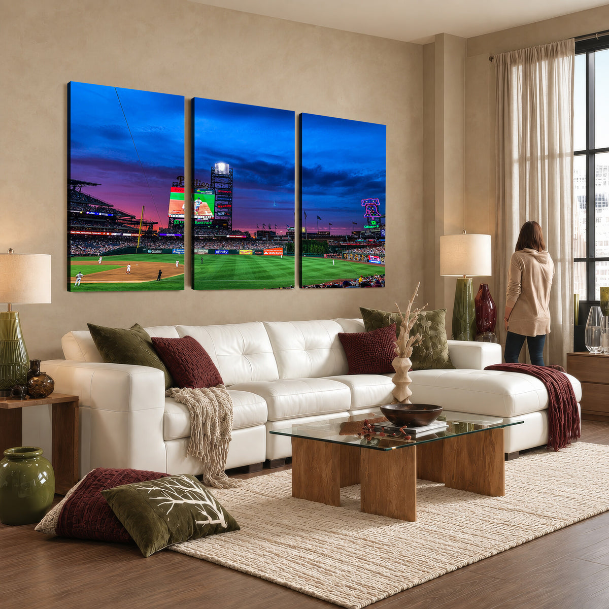 20427-MGV-CV-36X24 - Philadelphia Phillies Baseball Team Print, Citizens Bank Park, Extra Large Game Room Wall Decor