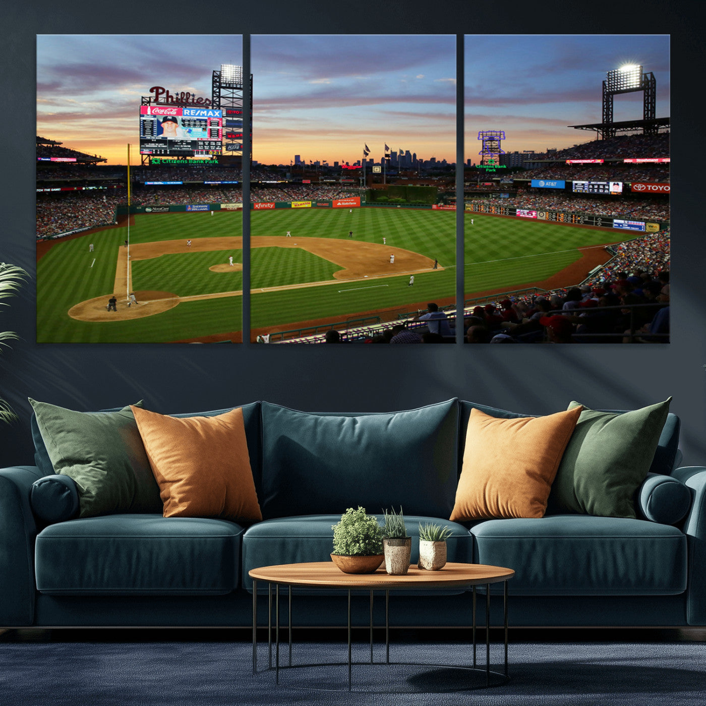 MGV-CV-60X30-3P - Citizens Bank Park Philadelphia Phillies Wall Art Canvas | 3-Panel Canvas Print of Phillies Stadium