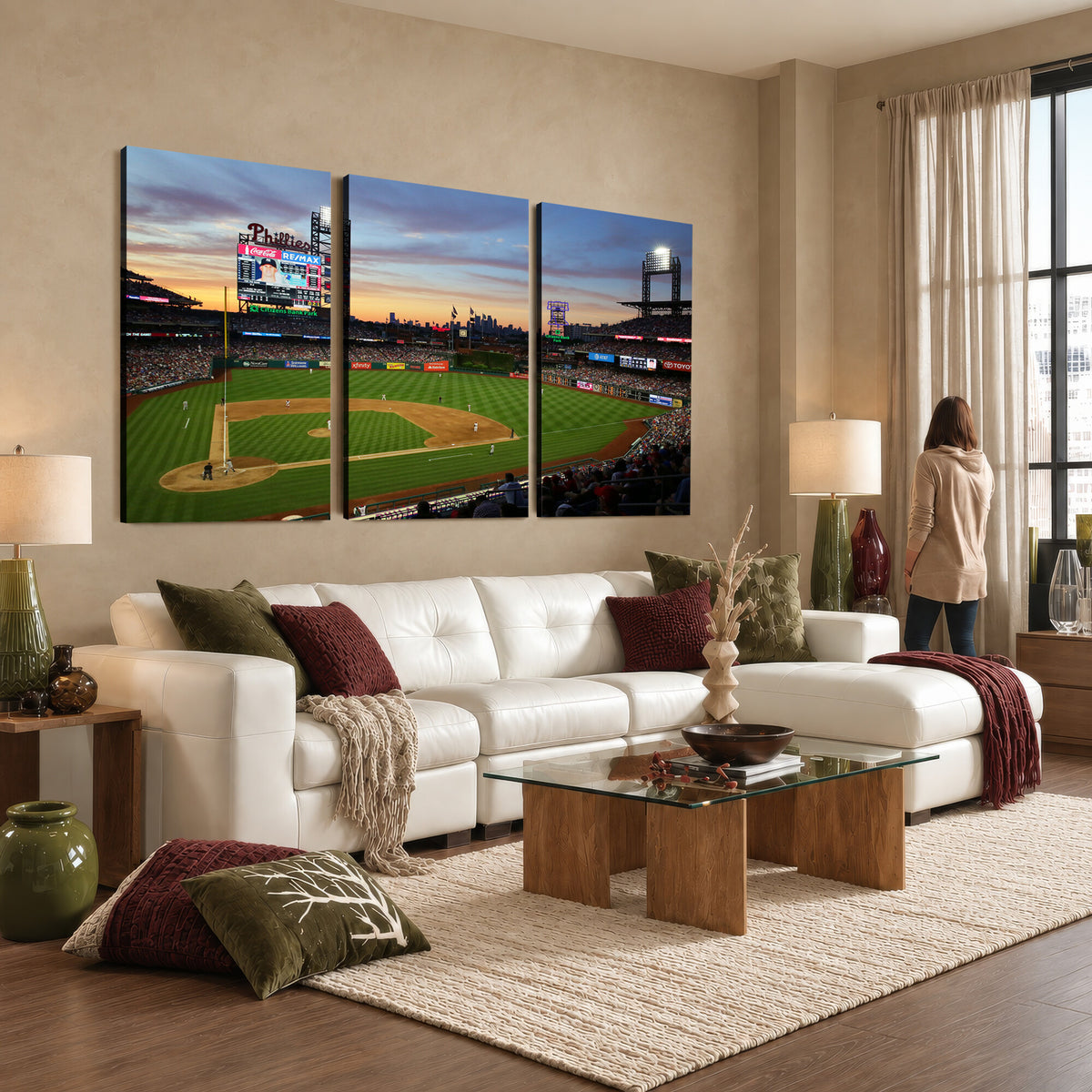 13778-MGV-CV-36X24 - Citizens Bank Park Philadelphia Phillies Wall Art Canvas | 3-Panel Canvas Print of Phillies Stadium