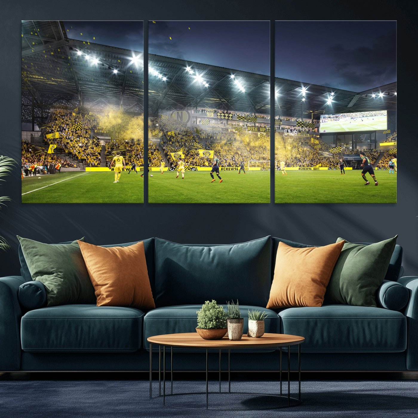 MGV-CV-60X30-3P - Columbus Crew Stadium Match Triple Canvas Wall Art - Dynamic MLS Game Scene Canvas Wall Art
