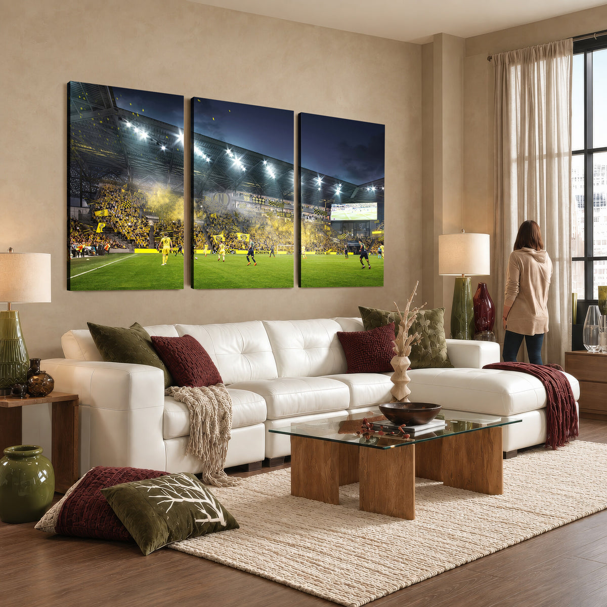 65820-MGV-CV-36X24 - Columbus Crew Stadium Match Triple Canvas Wall Art - Dynamic MLS Game Scene Canvas Wall Art