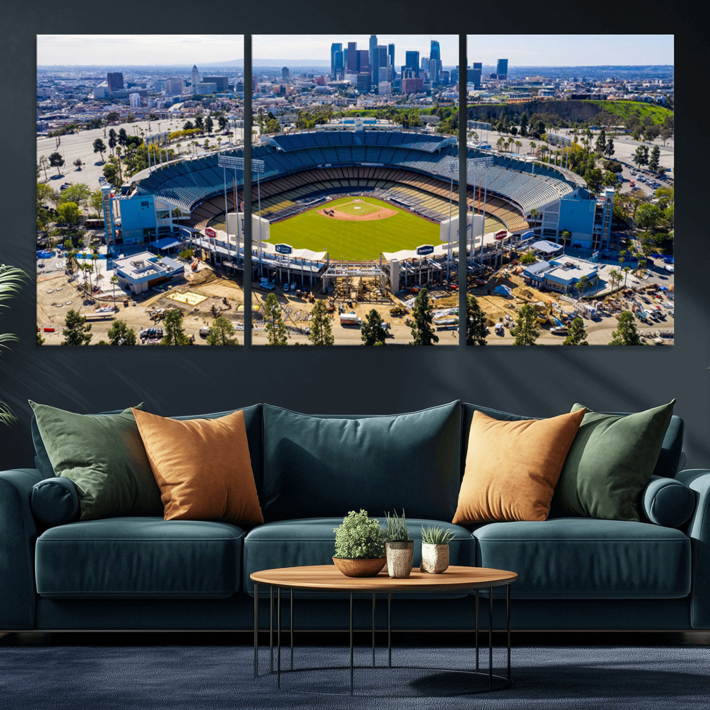 MGV-CV-60X30-3P - Los Angeles Dodgers Dodger Stadium Wall Art Canvas Print - MLB Baseball Stadium, Framed Los Angeles