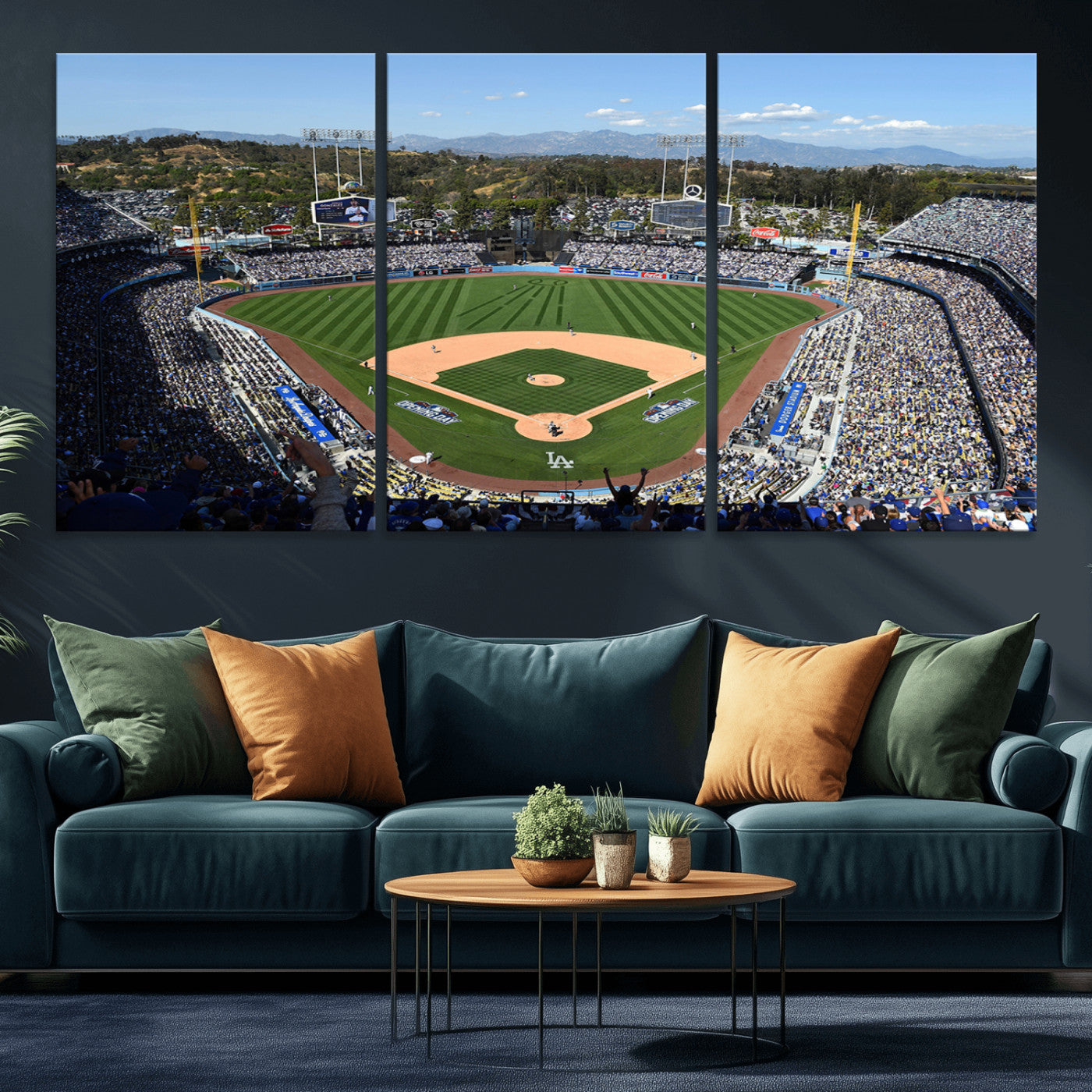 MGV-CV-60X30-3P - Los Angeles Dodgers Dodger Stadium Wall Art Canvas Print - MLB Baseball Stadium Wall Art Canvas