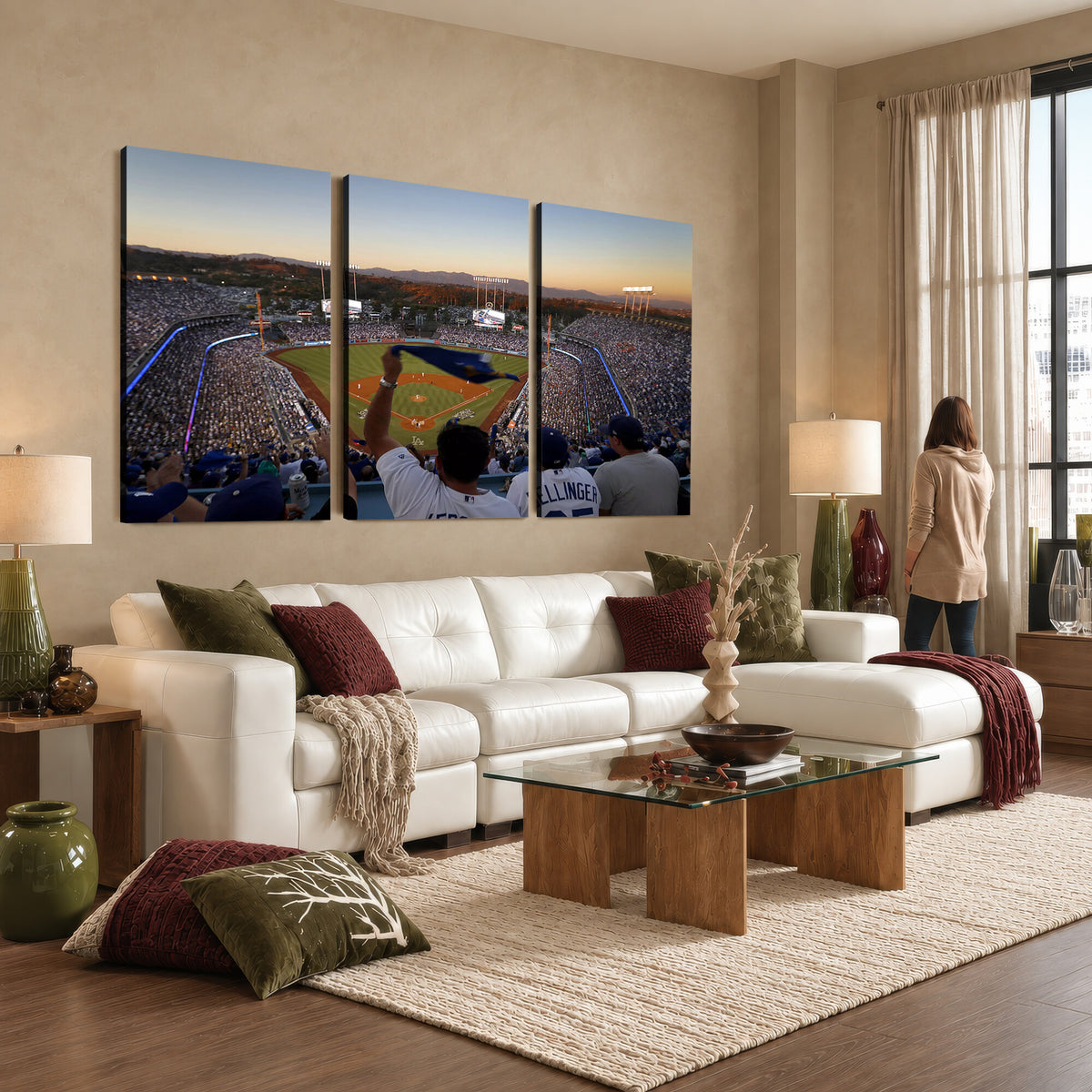 60162-MGV-CV-36X24 - Dodger Stadium Sunset Game Triple Canvas Wall Art, Los Angeles Dodgers MLB Match