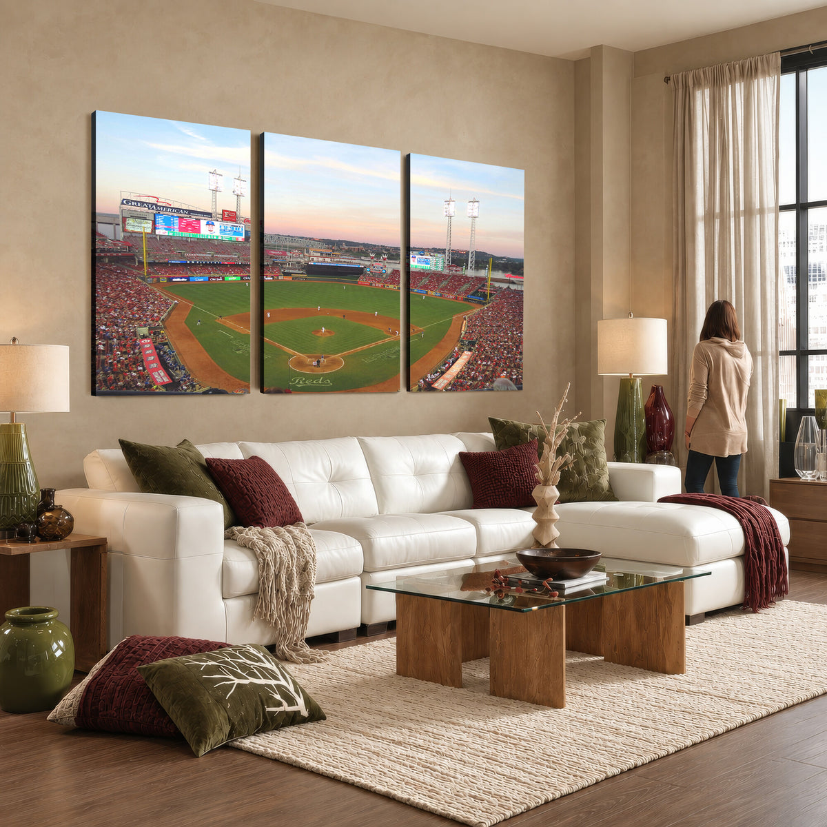 20257-MGV-CV-36X24 - Cincinnati Reds Baseball Print Canvas, Cincinnati Great American Ball Park Wall Art