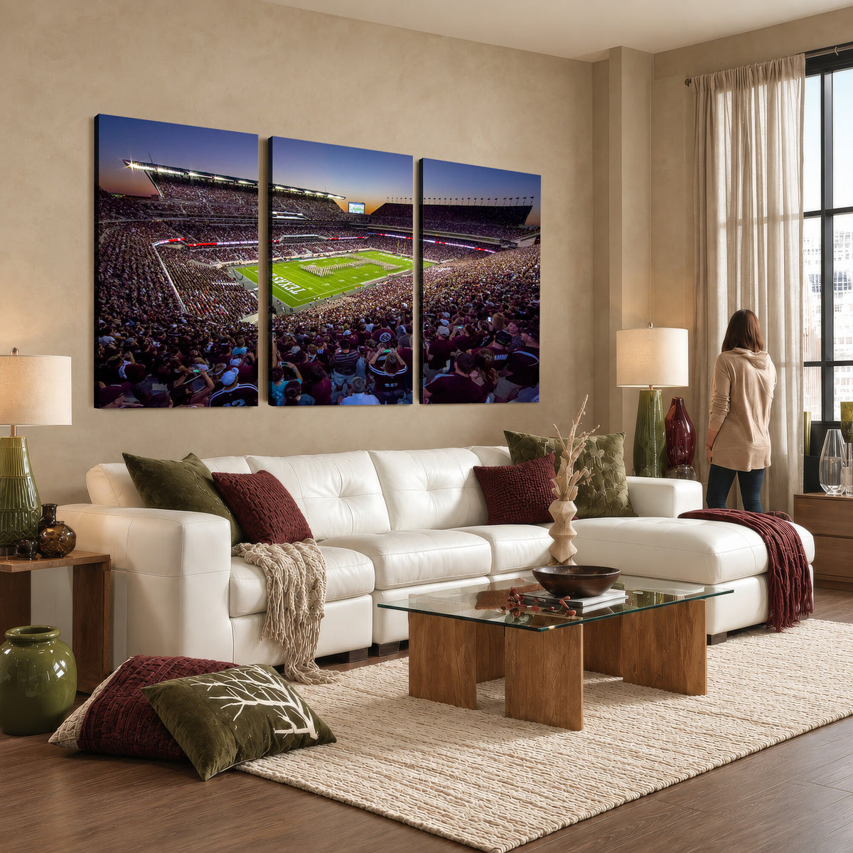 25148-MGV-CV-36X24 - Texas A&M University Aggies Football Team Print, College Station Kyle Field, Framed and Ready to Hang