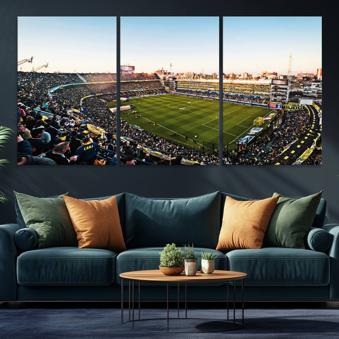 The wall art canvas print vividly captures the dynamic soccer culture at Bombonera Stadium with its vibrant depiction.