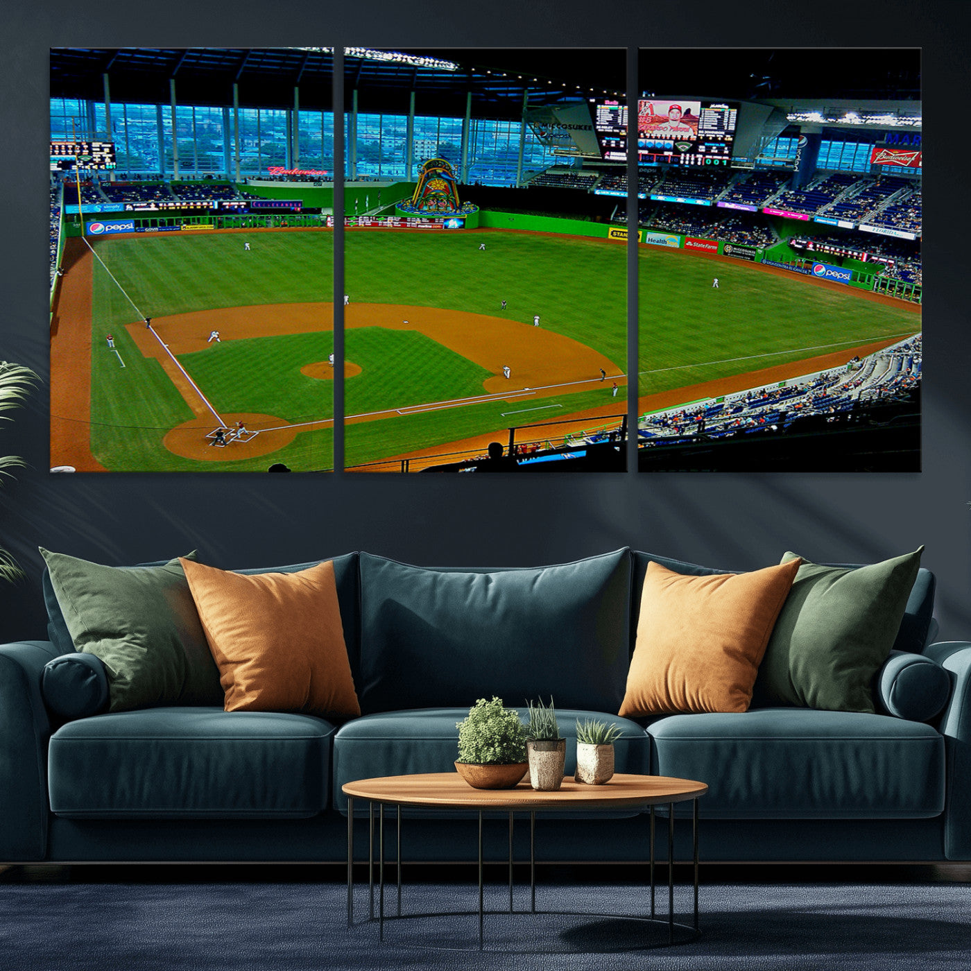 MGV-CV-60X30-3P - Miami Marlins Baseball Team Print - Miami LoanDepot Park Stadium Wall Art Canvas Print