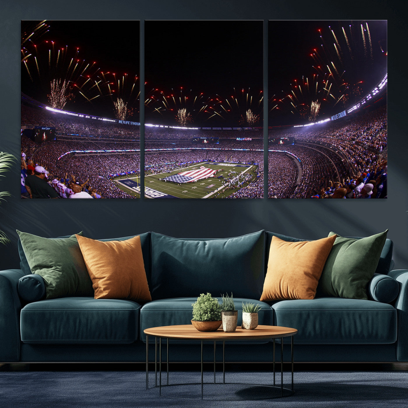 MGV-CV-60X30-3P - New York Giants Football Team Print - East Rutherford MetLife Stadium Wall Art Canvas Print
