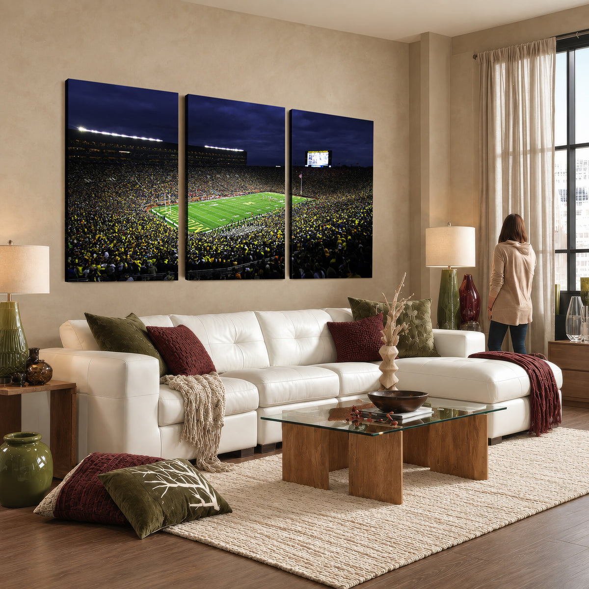 15448-MGV-CV-36X24 - Michigan Wolverines Football Canvas Wall Decor, Football Team Print, Ann Arbor Michigan Stadium