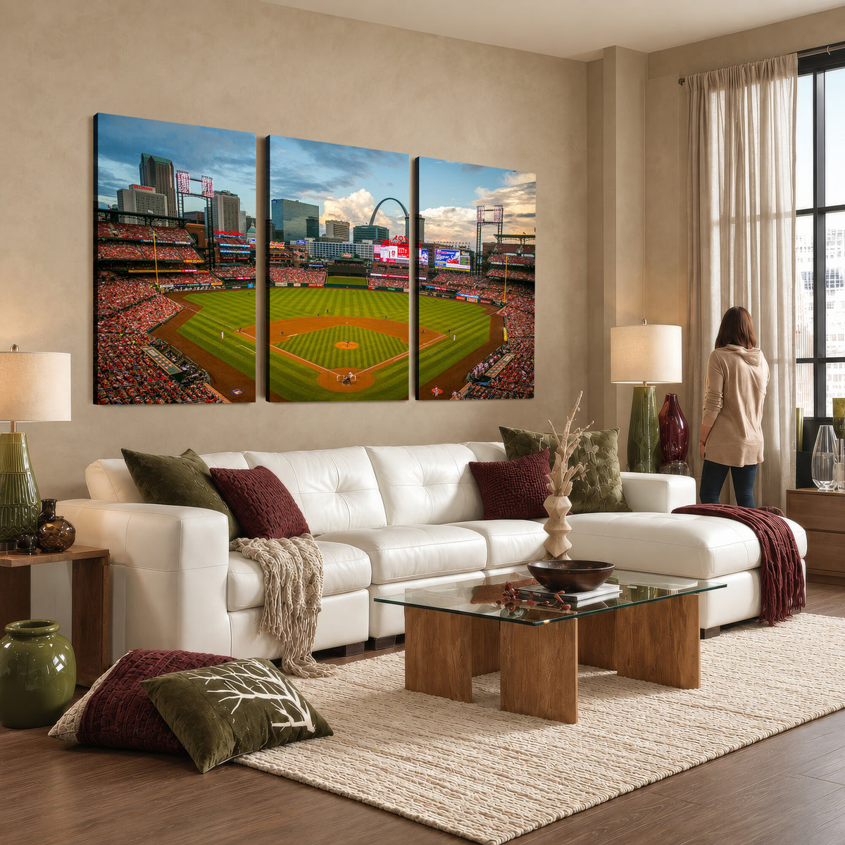 34054-MGV-CV-36X24 - St. Louis Cardinals Baseball Team Print, Busch Stadium Wall Art, Framed and Ready to Hang