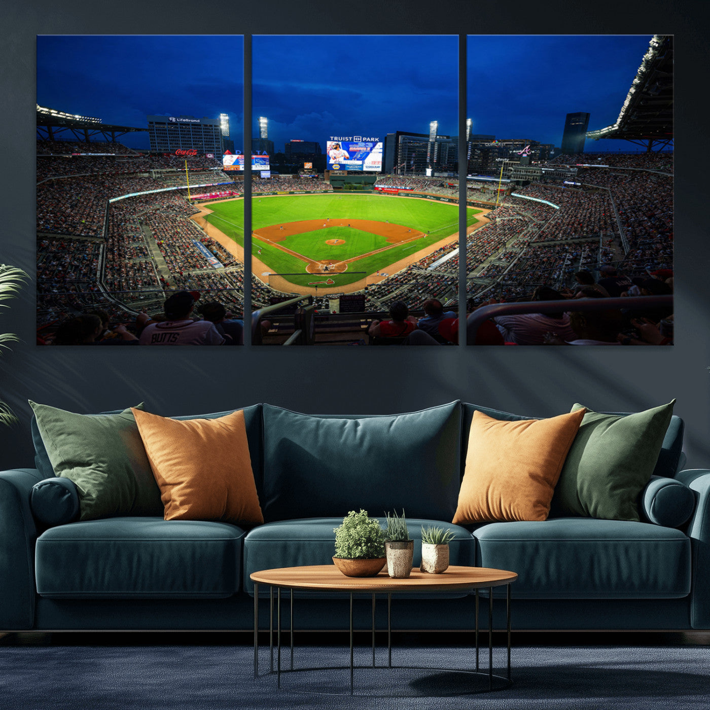 MGV-CV-60X30-3P - Truist Park Night Game Canvas Art - Atlanta Braves Stadium Wall Art Canvas