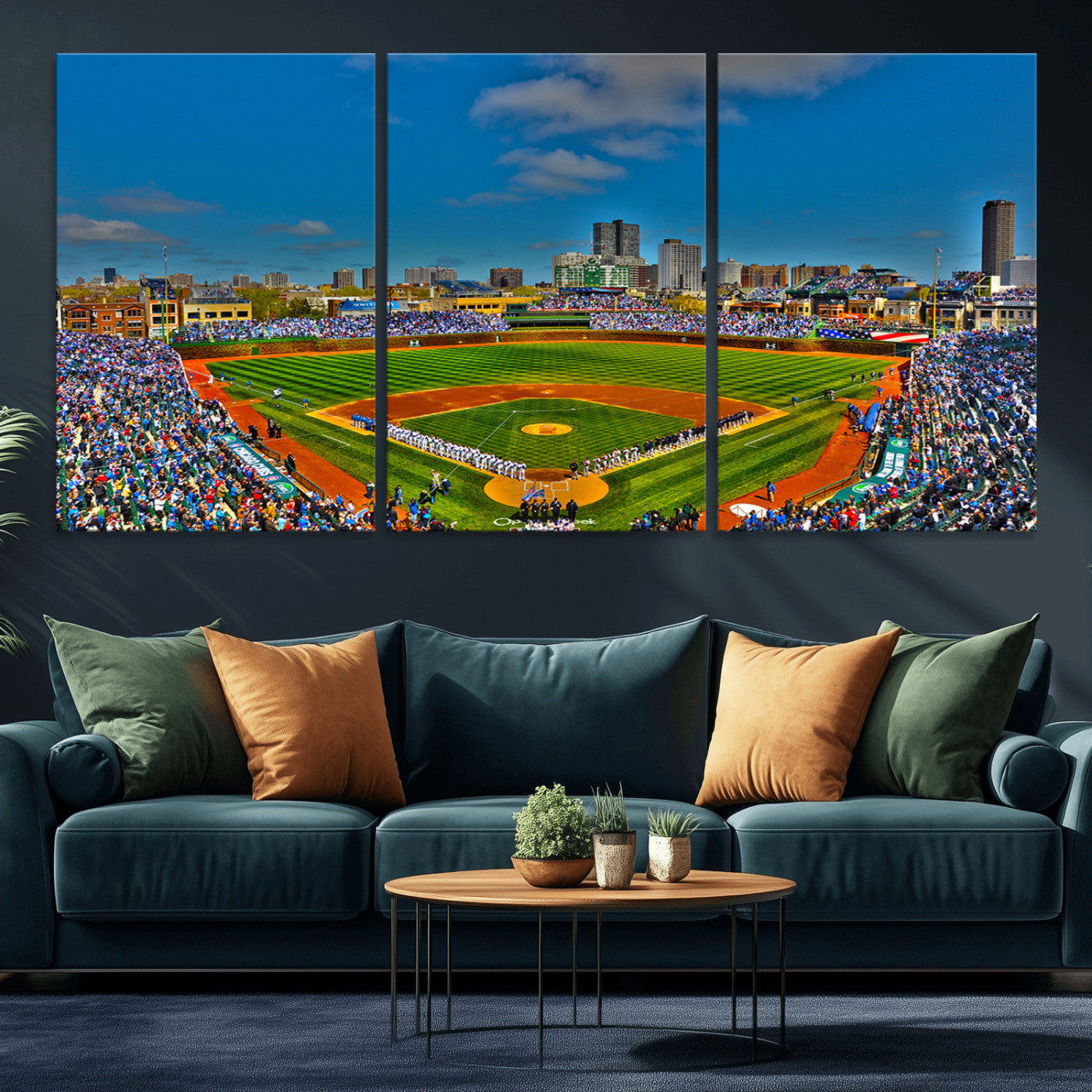 MGV-CV-60X30-3P - Wrigley Field Chicago Cubs Canvas Wall Art - Iconic Baseball Stadium Print for Sports Lovers - Ready