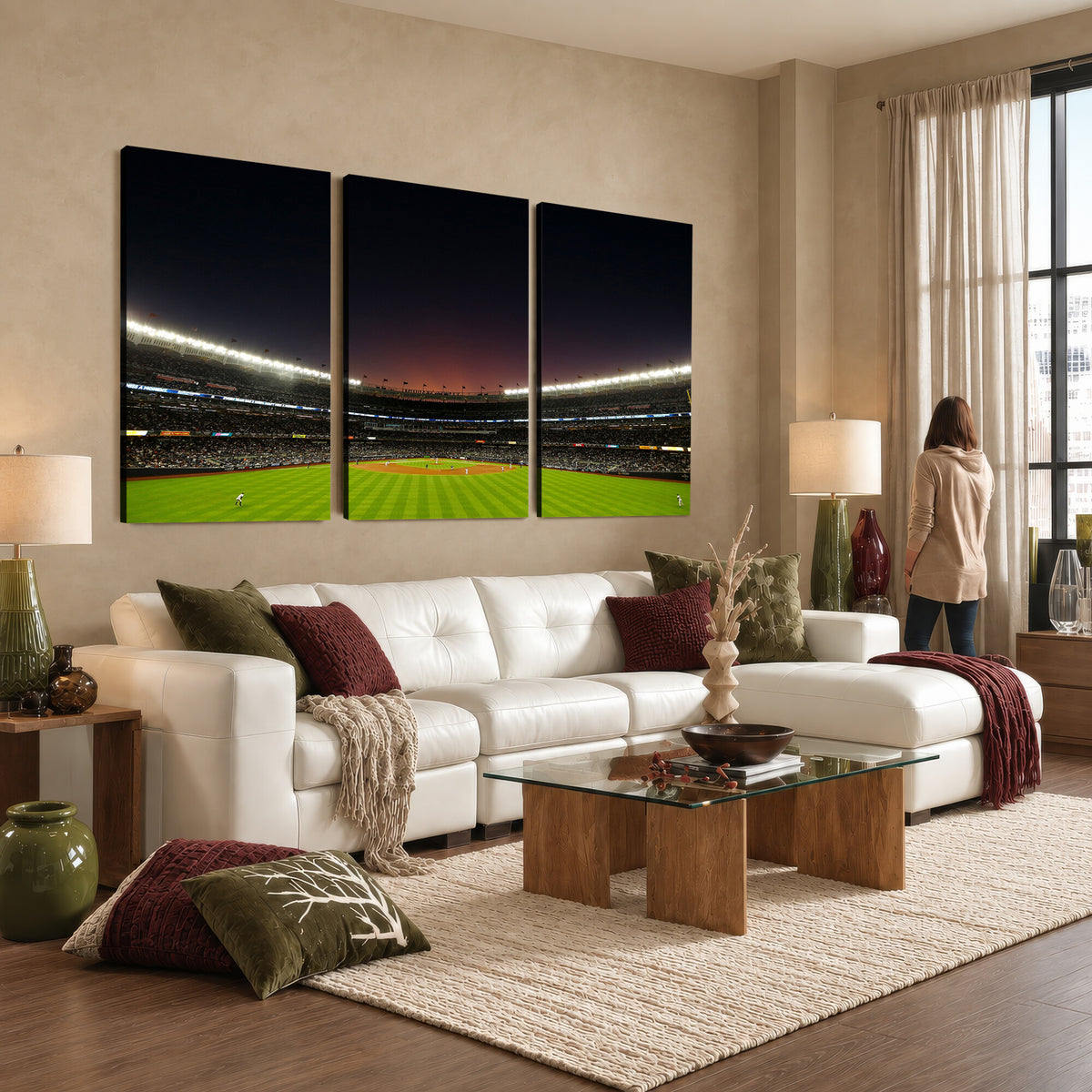 59138-MGV-CV-36X24 - Yankee Stadium Night Game Triple Canvas, New York Yankees Stadium Wall Art