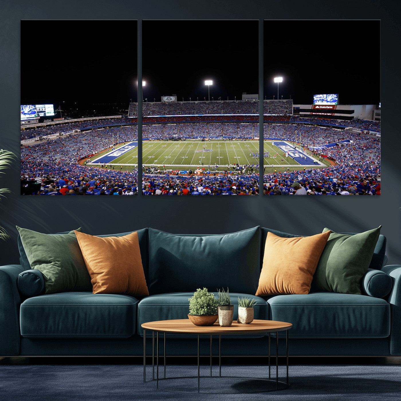 MGV-CV-60X30-3P - Buffalo Bills Wall Art - Buffalo Bills Stadium Canvas Print, Perfect Sports Decor for Living Rooms,