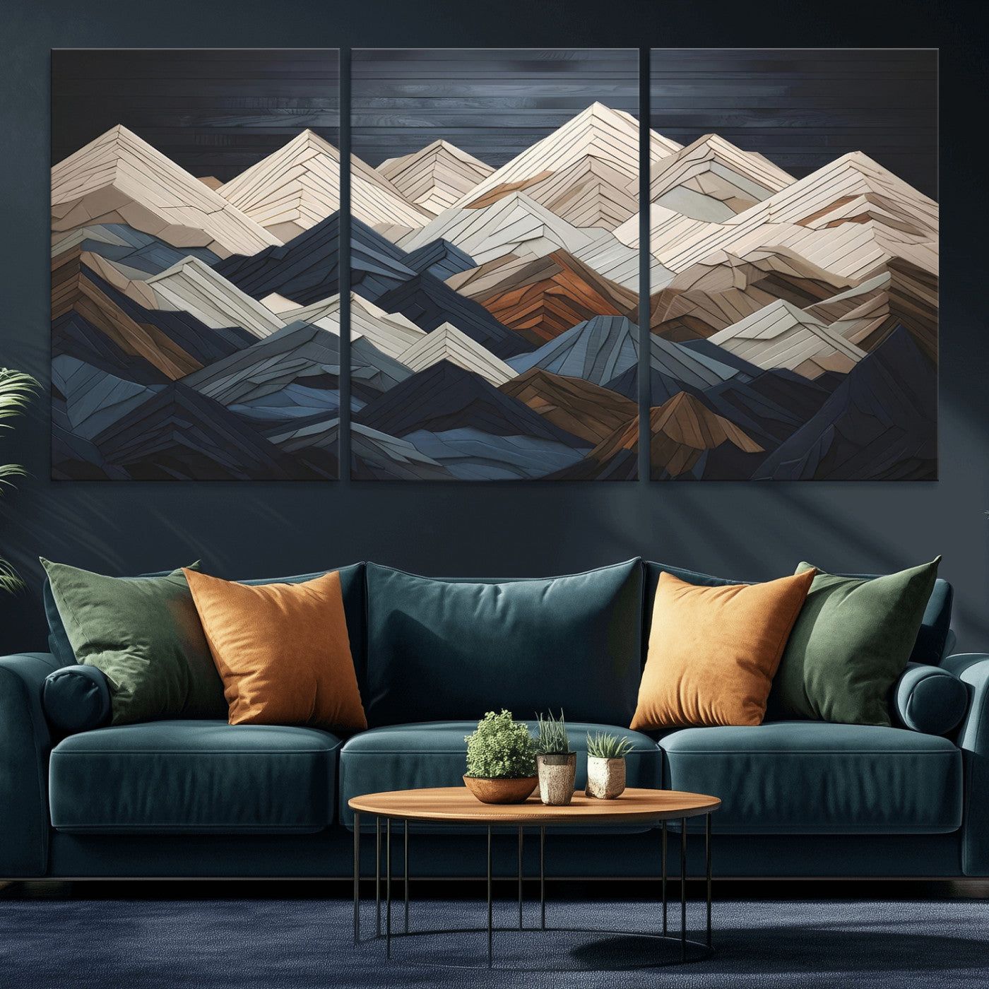12896-MGV-CV-36X24 - Wood Mountain Range Wall Art - Ready to Hang 3-Piece Set for Modern Rustic Decor, Abstract Wooden