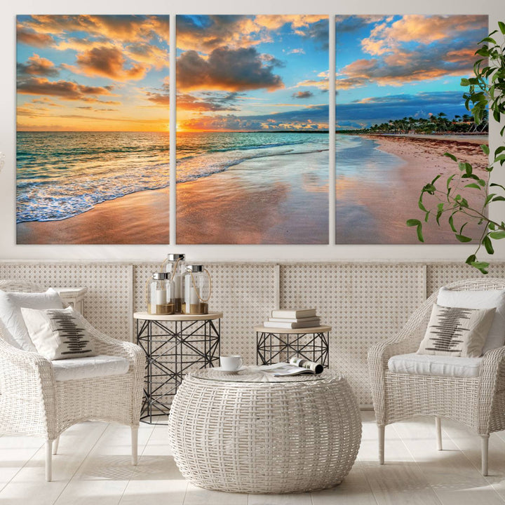 Serene Beach Sunset Wall Art | Coastal Ocean Canvas Print | Ready to Hang Tropical Decor for Home or Office