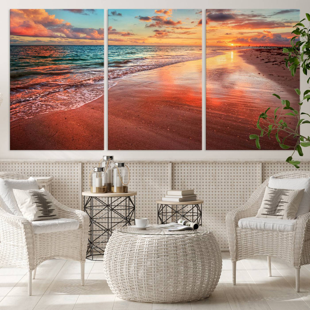 Stunning Sunset Beach Wall Art | Ocean Canvas Print | Coastal Wall Art | Ready to Hang | Tranquil Sunset Canvas for Home & Office Decor