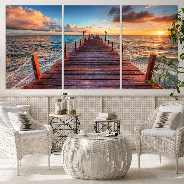 Vibrant Beach Sunset Wall Art | Coastal Ocean Canvas Print | Ready to Hang Tropical Decor for Living Room or Office