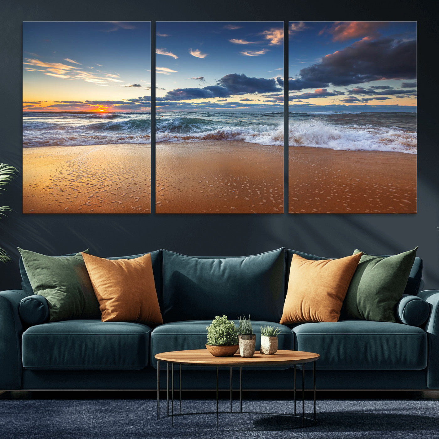 MGV-CV-60X30-3P - Beach Canvas Wall Art - Coastal Seascape Print for Living Room or Bedroom, Ocean Waves on Sand,