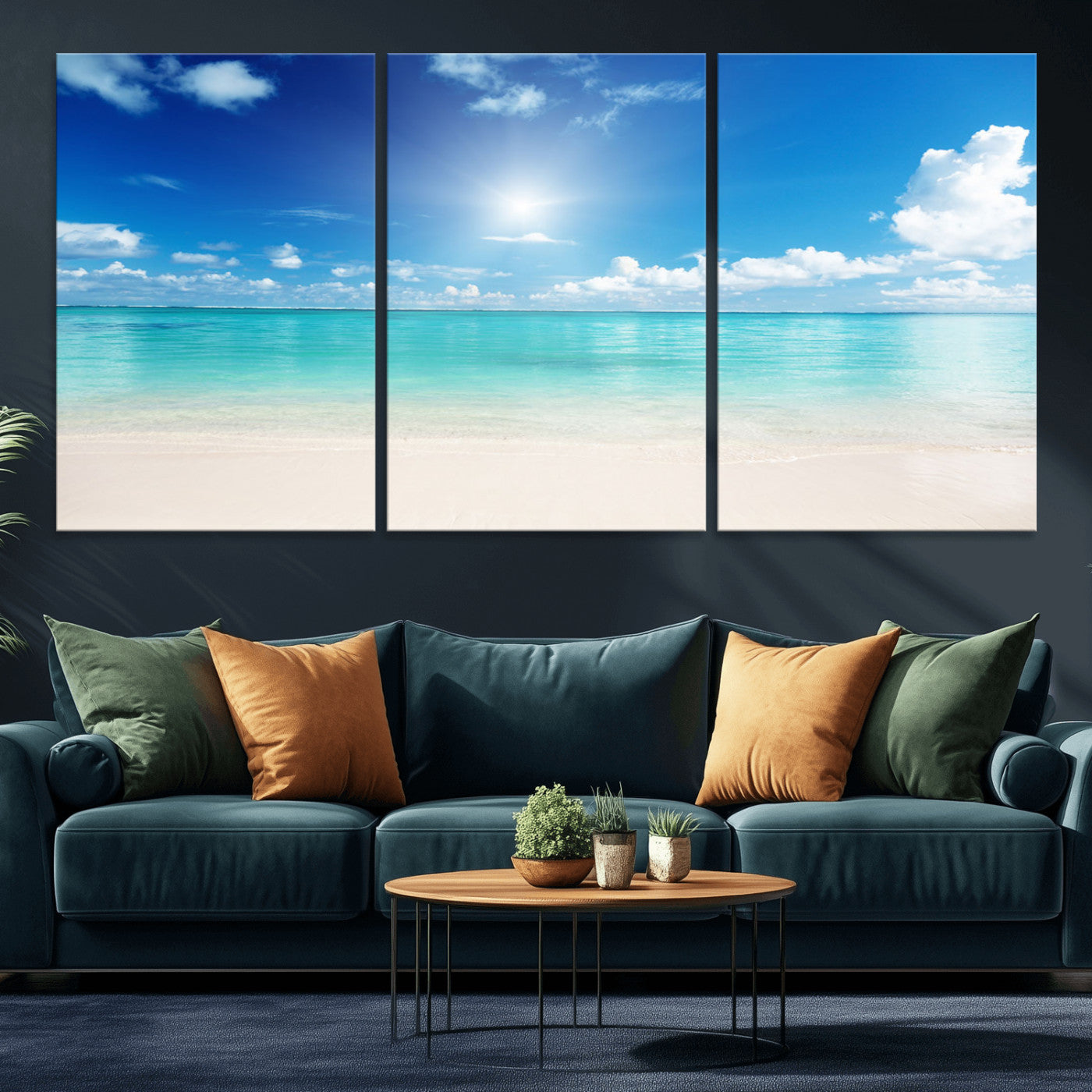 MGV-CV-60X30-3P - Blue Ocean Wall Art Canvas Print - Tranquil Ocean Paradise Triptych Wall Art - Ready to Hang Beach
