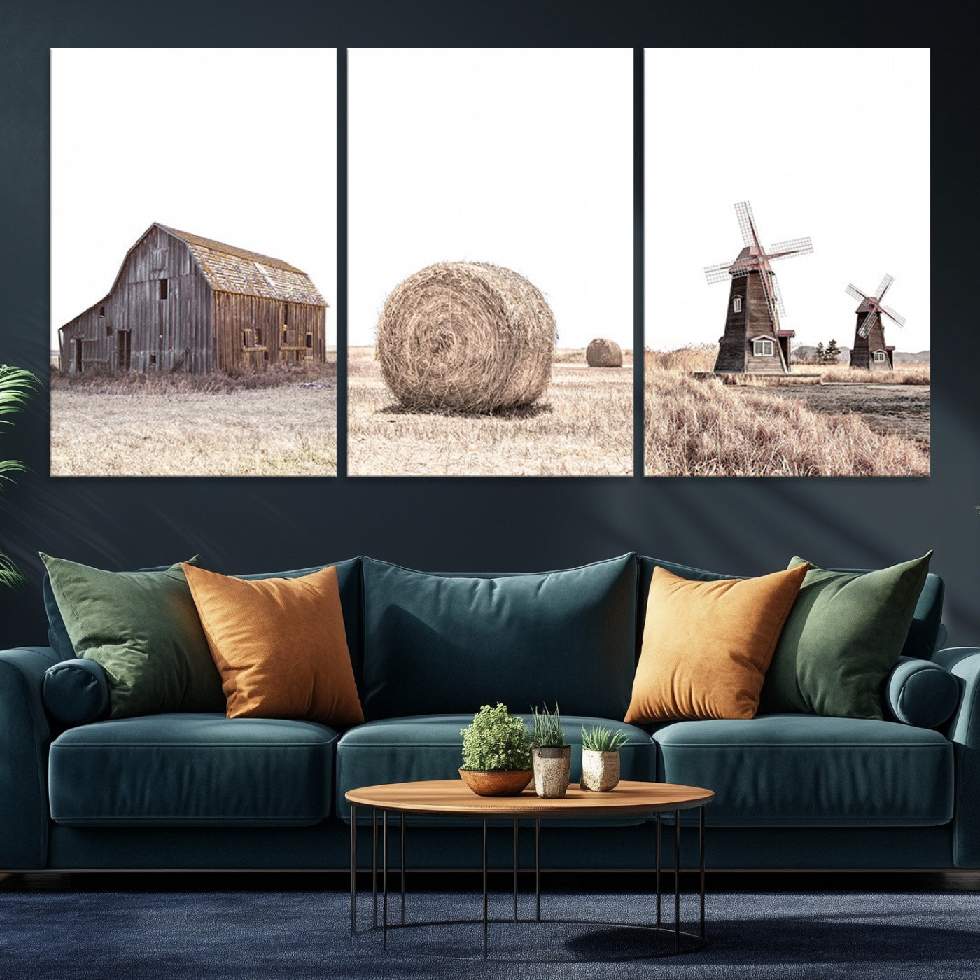 94971-MGV-CV-60X30-3P-Farm Prints Set, Set of 3 Farmhouse Wall Art, Country House Decor