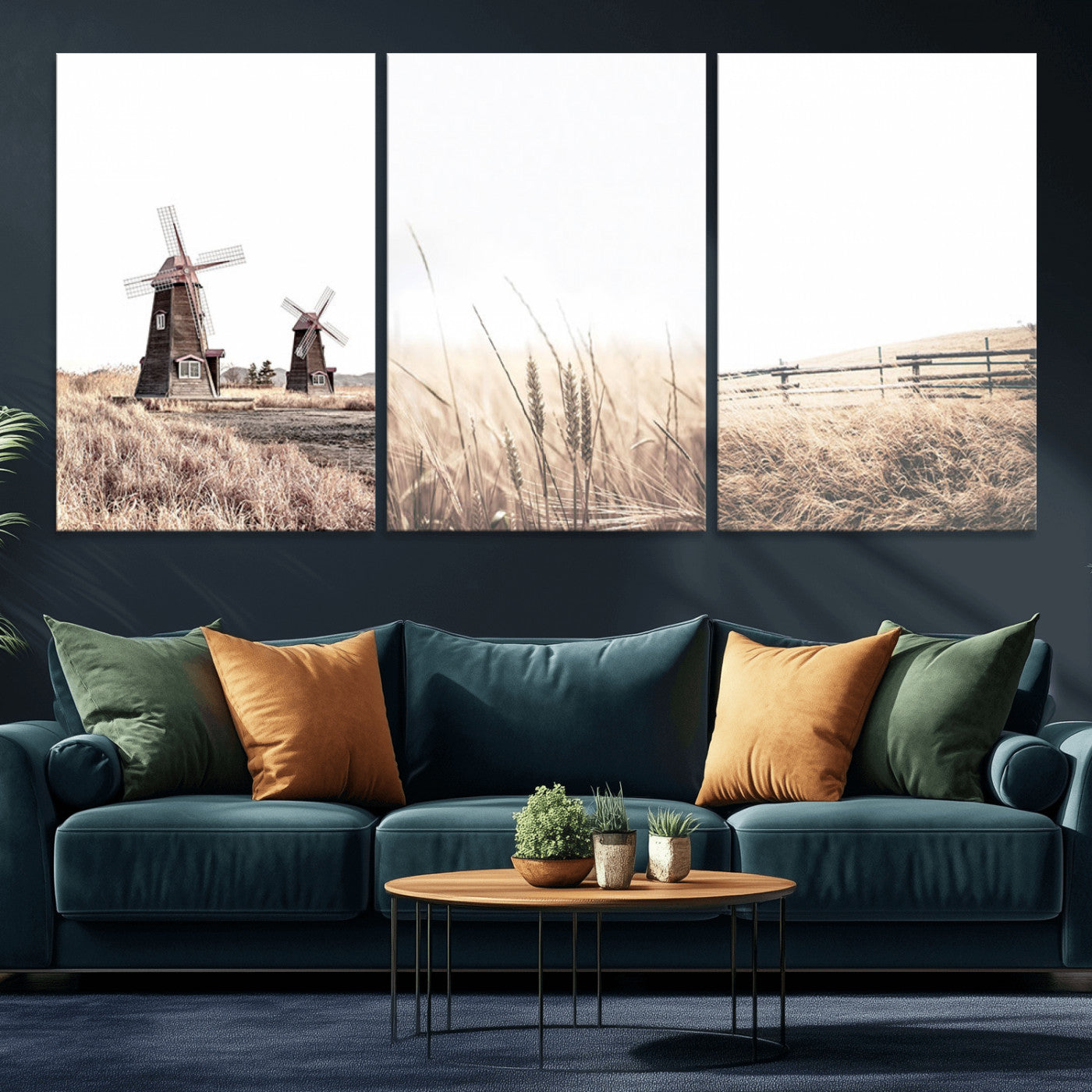MGV-CV-60X30-3P - Farm Prints Set, Set of 3 Farmhouse Wall Art, Country House Decor, Barn Print, Wheat Print,