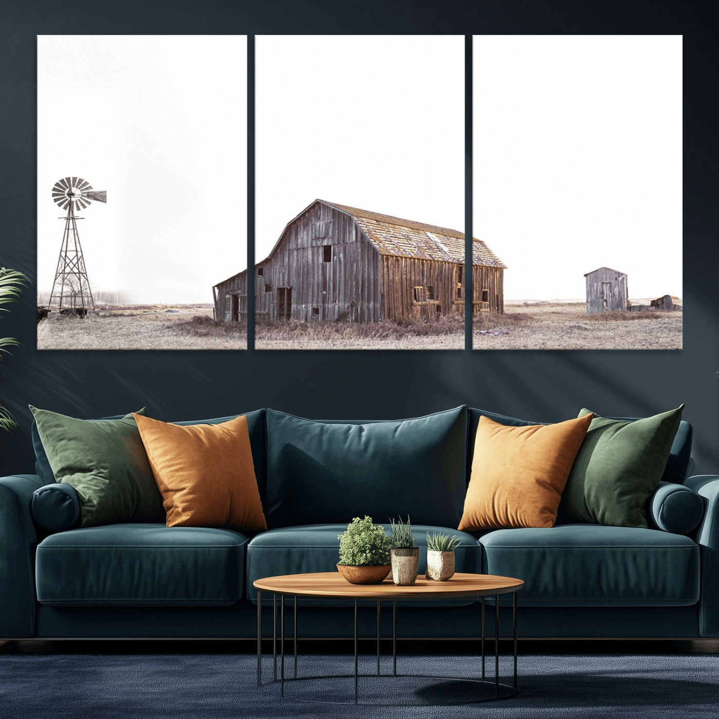 -Set of 3 Rustic Farmhouse Wall Art Prints – Country Barn, Wheat Field, and Farm Landscape for Cozy