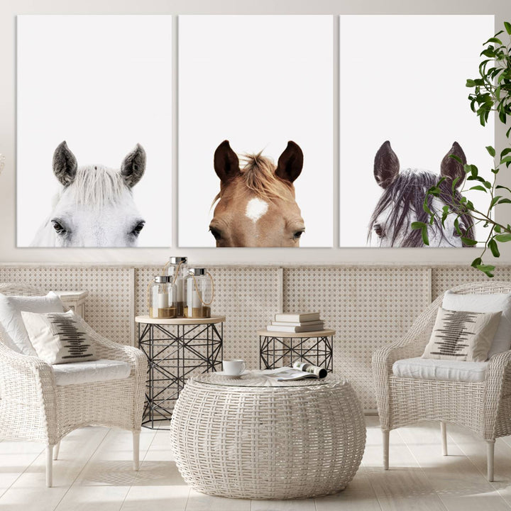 Horse Prints Set, Set of 3 Horse Wall Art, Horses Portraits, Farmhouse Wall Art, Farm Animals Canvas, Animals Portraits Set, Horse Poster