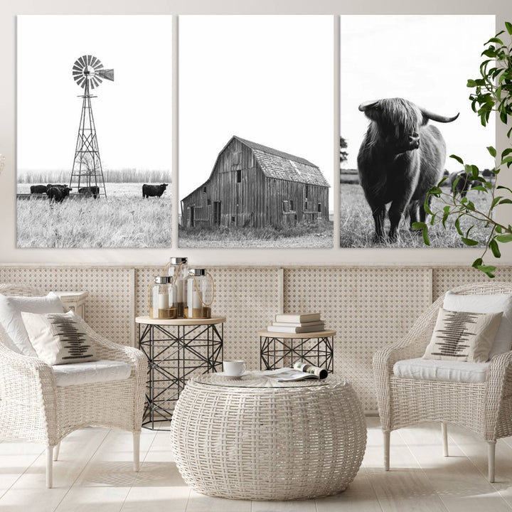 Old Barn Field Farmhouse Wall Art Decor Canvas Print, Boho Wall Art Print