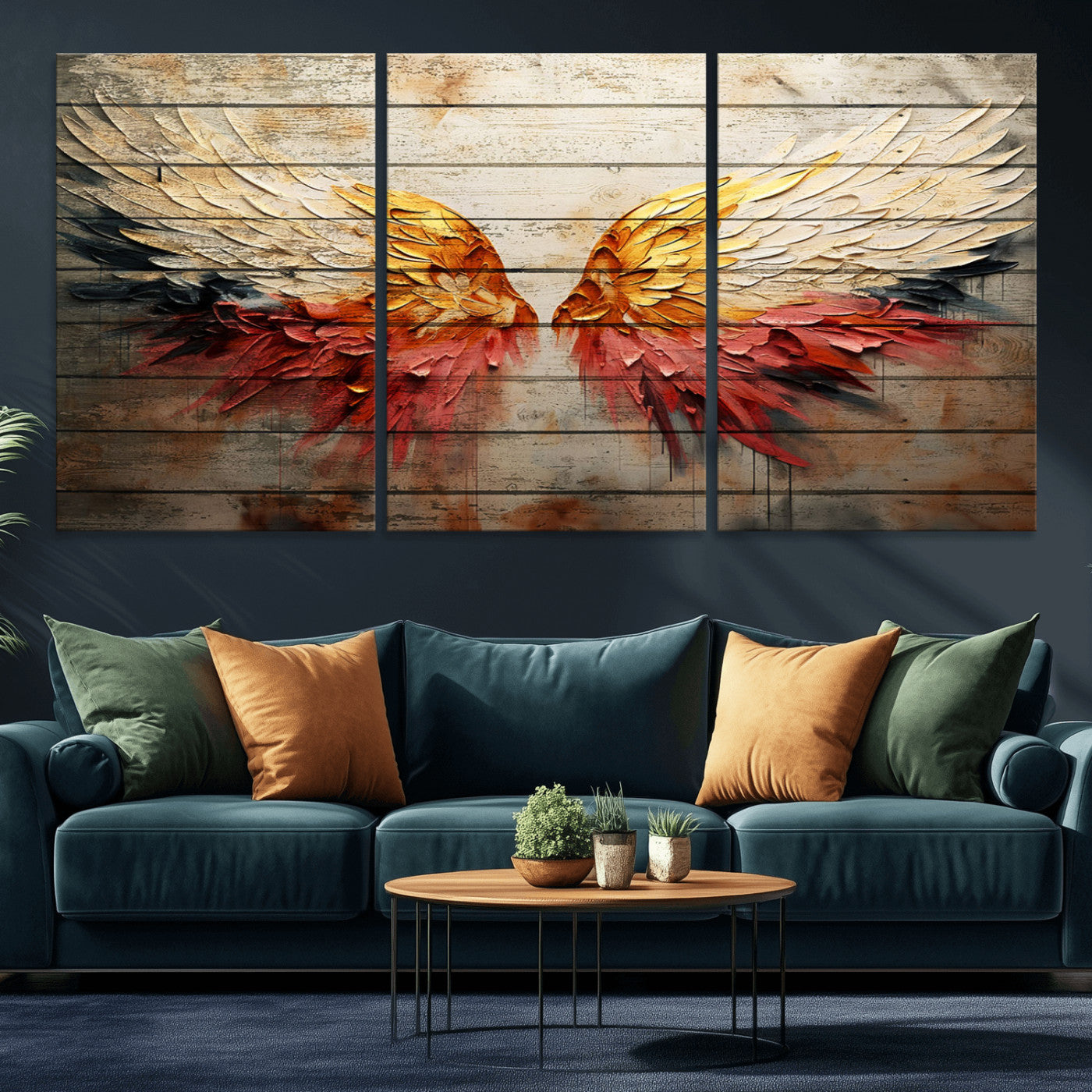 MGV-CV-60X30-3P - Abstract Angel Wings Canvas Wall Art – Framed and Ready to Hang Modern Angelic Wings Decor for