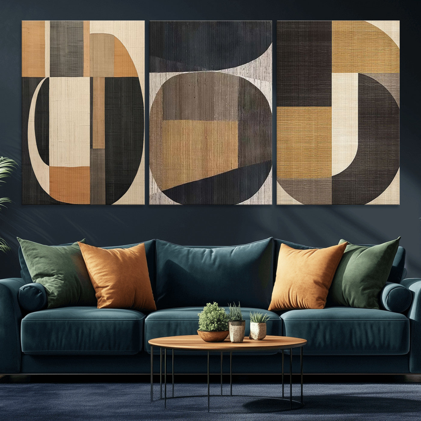 MGV-CV-60X30-3P - Modern Brown Wabi Sabi Abstract Wall Art Canvas Print Set, Minimalist Wall Art