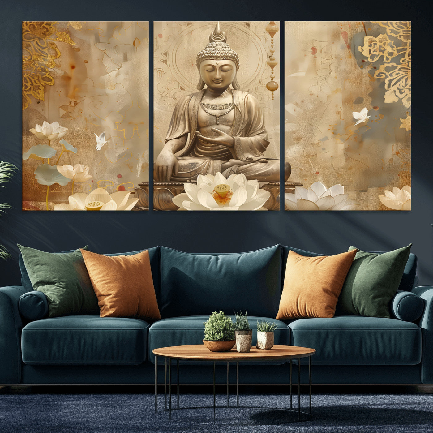 MGV-CV-60X30-3P - Buddha Wall Art Canvas Print, Buddha Meditation Room Decor, Yoga Room Wall Decor
