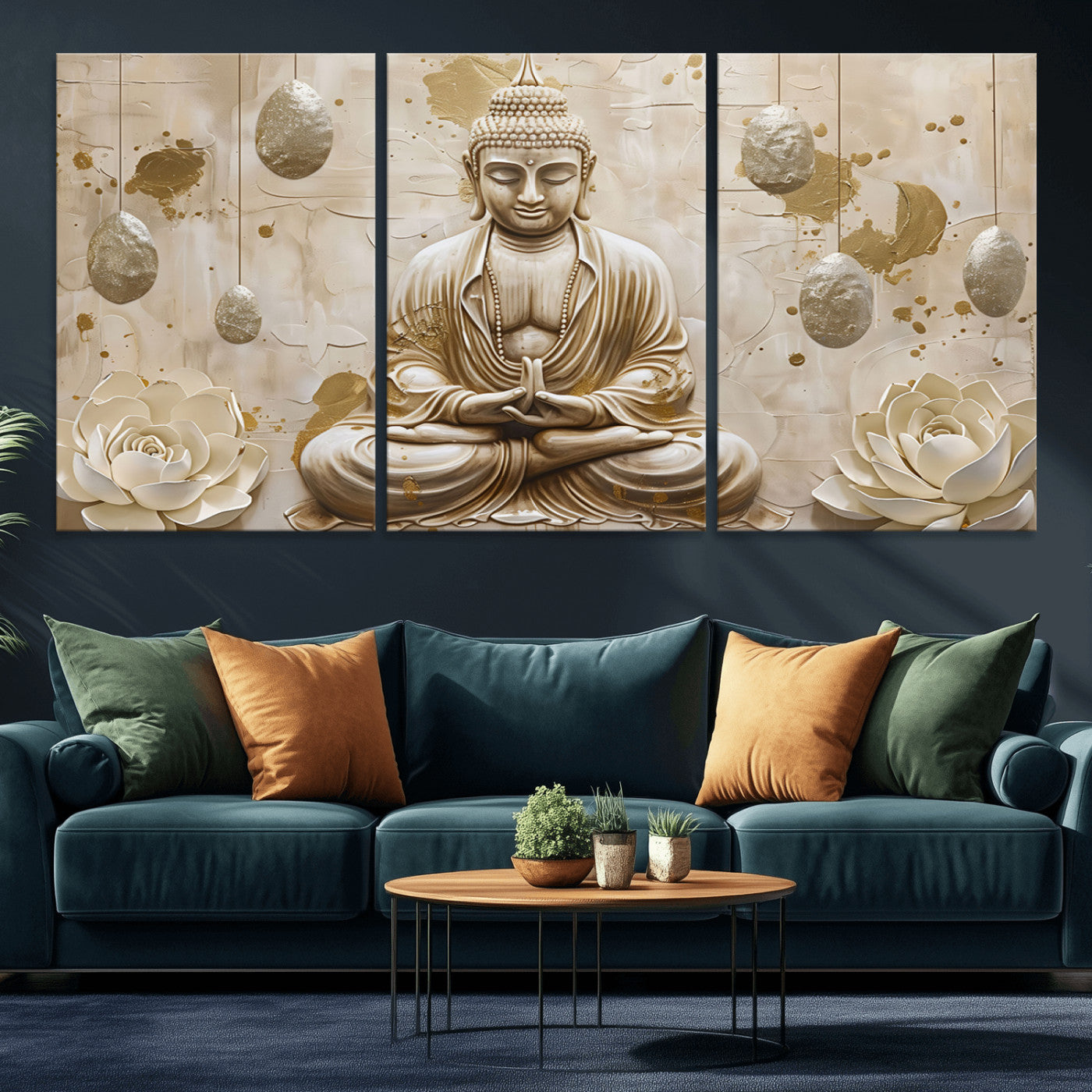 MGV-CV-60X30-3P - Serene Buddha Wall Art | Yoga Room Decor and Meditation Wall Art Print | Framed and Ready to Hang
