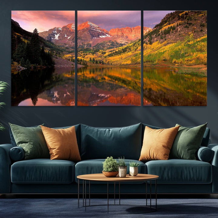 The Colorado Rockies Mountain Sunset Wall Art is a scenic nature canvas, ready to hang.