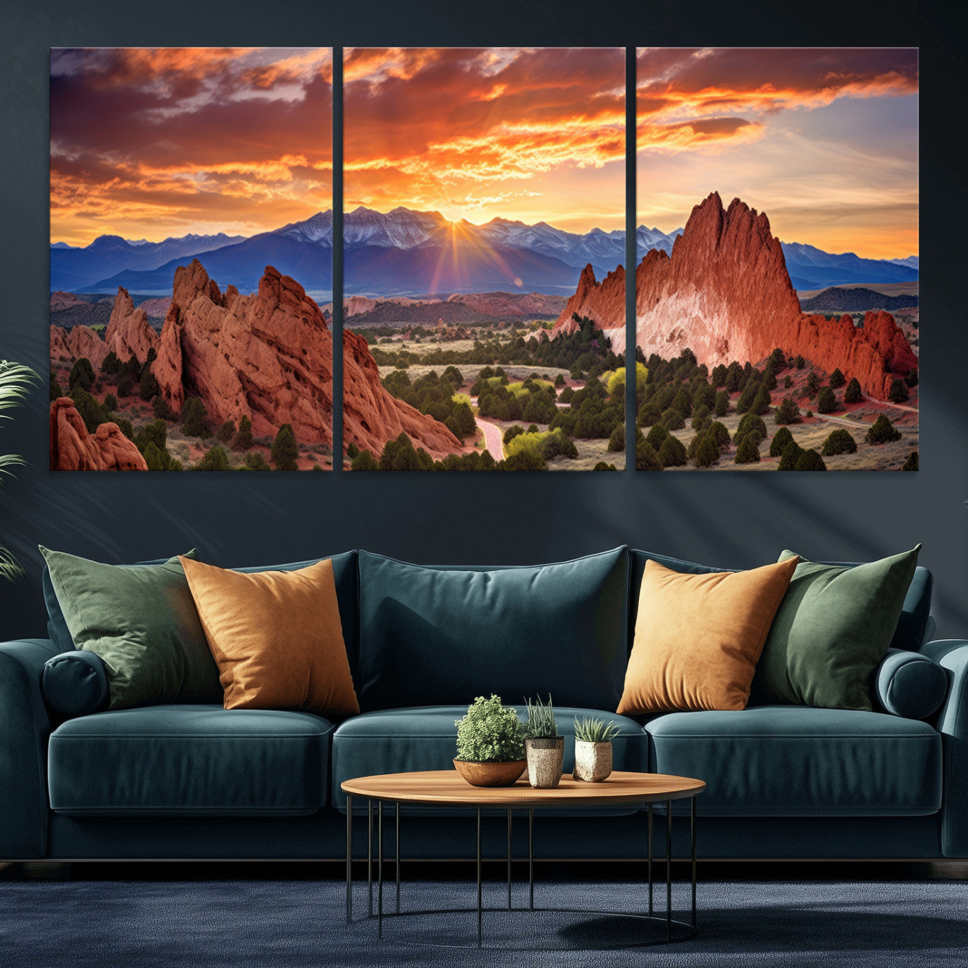 MGV-CV-60X30-3P - Rocky Mountains Sunset Wall Art Canvas Print – Ready to Hang, Framed Colorado Landscape